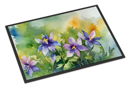 NEW Colorado Rocky Mountain Columbine in Watercolor Doormat Front Door Mat Indoor Outdoor Rugs for Entryway, Non Slip Washable Low Pile, 18H X 27W
