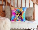NEW Hippie Animal Cheetah Throw Pillow Machine Washable, Indoor Outdoor Decorative Pillow for Couch, Bed or Patio, 14Hx14W