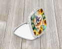 Pomeranian in Sunflowers Compact Mirror Decorative Travel Makeup Mirror for Women Girls Gifts Pocket Makeup Mirror Folding Handheld