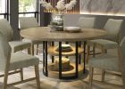 Eden 59" Round Rustic Oak Dining Table with LED Light, Black Metal Frame, Shelves