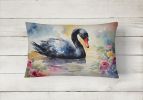 Watercolor Birds Throw Pillow Throw Pillow for Indoor Couch Bed Outdoor Patio Washable, Swan Black 3272,12Hx16W