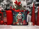 Shih Tzu Christmas Throw Pillow Machine Washable, Indoor Outdoor Decorative Pillow for Couch, Bed or Patio, 14Hx14W