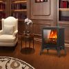ZOKOP 14inch 1400w Freestanding Fireplace, Fake Wood, Single Color, Heating Wire, One Rocker Flame Switch Button, One Rocker Heating Switch Button