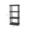 Black Plastic 4-Tier 47.6" H x 21.7" W x 13.8" D Storage Shelving, 240 Lb Total Capacity, Adult