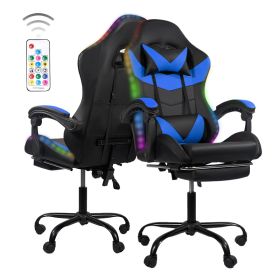 Gaming Chair with LED Light Control, Adjustable Backrest and Seat Height Swivel Recliner (Color: Black Blue)