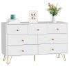 7 Drawer Dresser For Bedroom, Storage Cabinet With Golden Handles, Modern Closet Of Drawers For Living Room