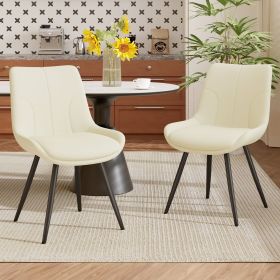 Dining Chairs Set of 2, PU Leather Modern Armless Kitchen Dining Room Chairs, Upholstered Accent Side Chairs with Metal Legs (Color: Beige)
