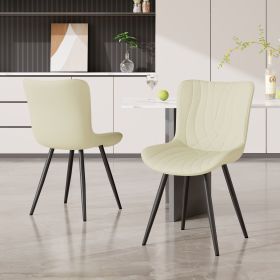 Dining Chairs Set of 2 Upholstered Mid Century Modern Kitchen Dining Room Chairs Armless Faux Leather Accent Chairs Metal Vanity Lounge Chair with Bac (Color: Beige)