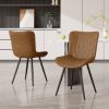 Dining Chairs Set of 2 Upholstered Mid Century Modern Kitchen Dining Room Chairs Armless Faux Leather Accent Chairs Metal Vanity Lounge Chair with Bac