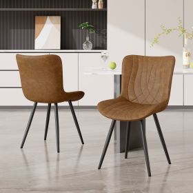 Dining Chairs Set of 2 Upholstered Mid Century Modern Kitchen Dining Room Chairs Armless Faux Leather Accent Chairs Metal Vanity Lounge Chair with Bac (Color: Brown)