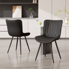 Dining Chairs Set of 2 Upholstered Mid Century Modern Kitchen Dining Room Chairs Armless Faux Leather Accent Chairs Metal Vanity Lounge Chair with Bac (Color: Black)