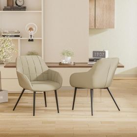 Modern dining chairs (set of 2), upholstered armchairs with upholstered seats, armrests and backrests, linen-backed upholstered armchairs (Color: Beige)