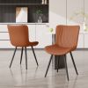 Dining Chairs Set of 2 Upholstered Mid Century Modern Kitchen Dining Room Chairs Armless Faux Leather Accent Chairs Metal Vanity Lounge Chair with Bac