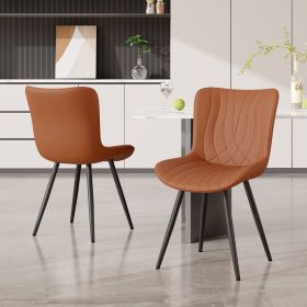 Dining Chairs Set of 2 Upholstered Mid Century Modern Kitchen Dining Room Chairs Armless Faux Leather Accent Chairs Metal Vanity Lounge Chair with Bac (Color: Ochre)