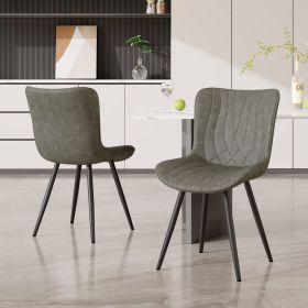 Dining Chairs Set of 2 Upholstered Mid Century Modern Kitchen Dining Room Chairs Armless Faux Leather Accent Chairs Metal Vanity Lounge Chair with Bac (Color: Gray)
