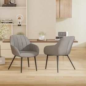 Modern dining chairs (set of 2), upholstered armchairs with upholstered seats, armrests and backrests, linen-backed upholstered armchairs (Color: Gray)