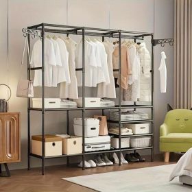 Clothing Racks for Hanging Clothes with ShelvesPortable Closet System Organizer Garment Rackfor Clothes Storage (Color: black-66*63*14in)