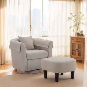 Swivel Accent Chair with Ottoman Set, Modern Chenille Barrel Armchair with Removable Back Pillow & 2 Armrest Covers for Living Room, Bedroom, Office (Main Material: Chenille, Main Color: Gray)